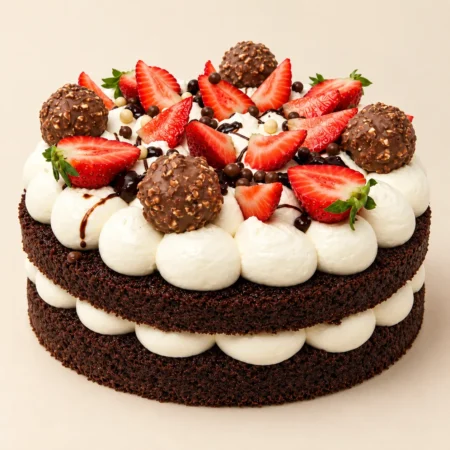 TARTA CHOCOLATE CREMA DE QUESO FRESAS Y FERRERO